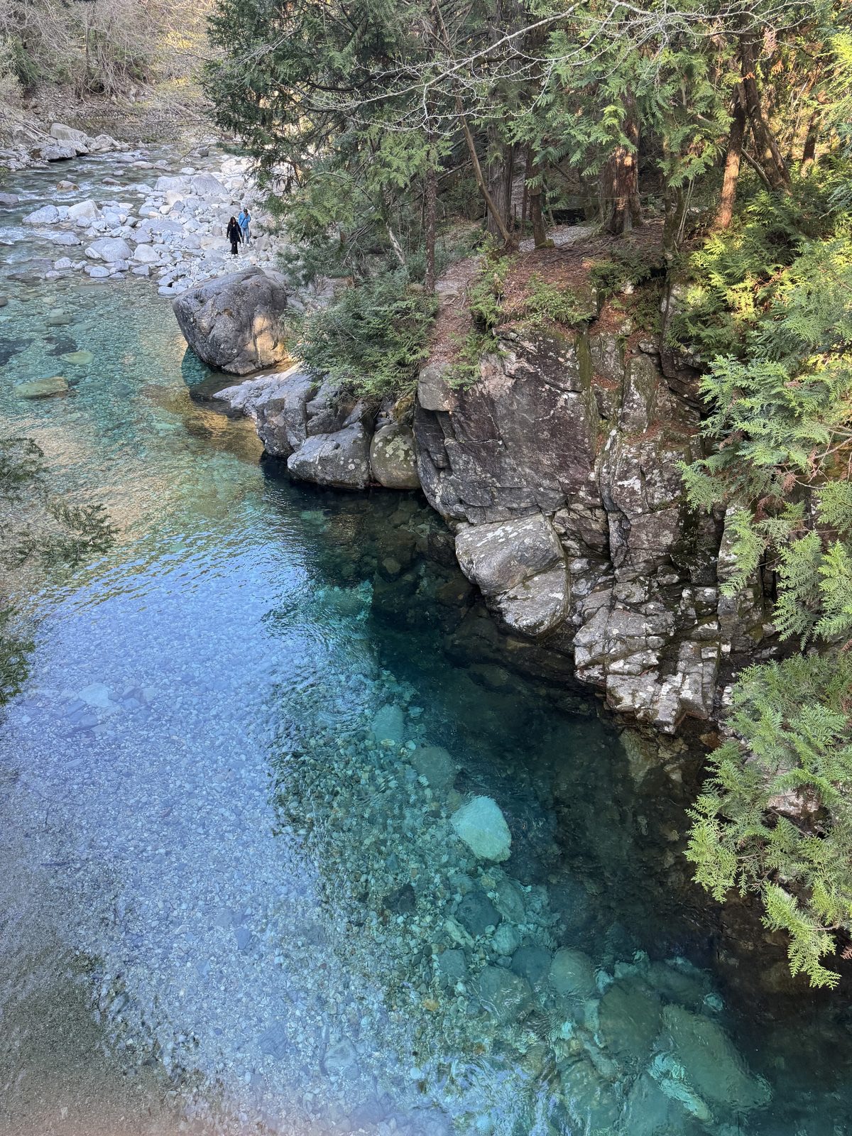 花崗岩の岩壁と木曽五木の森に抱かれた阿寺ブルーの淵（阿寺渓谷）